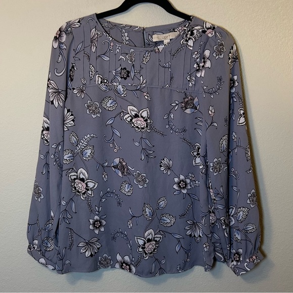 LOFT Tops - Womens Small Blouse THE LOFT Floral Periwinkle Flowy Boho Office Capsule
